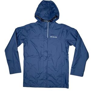 Columbia Boy’s Watertight Hooded Rain Jacket M 10/12 Omni-Tech Waterproof Blue